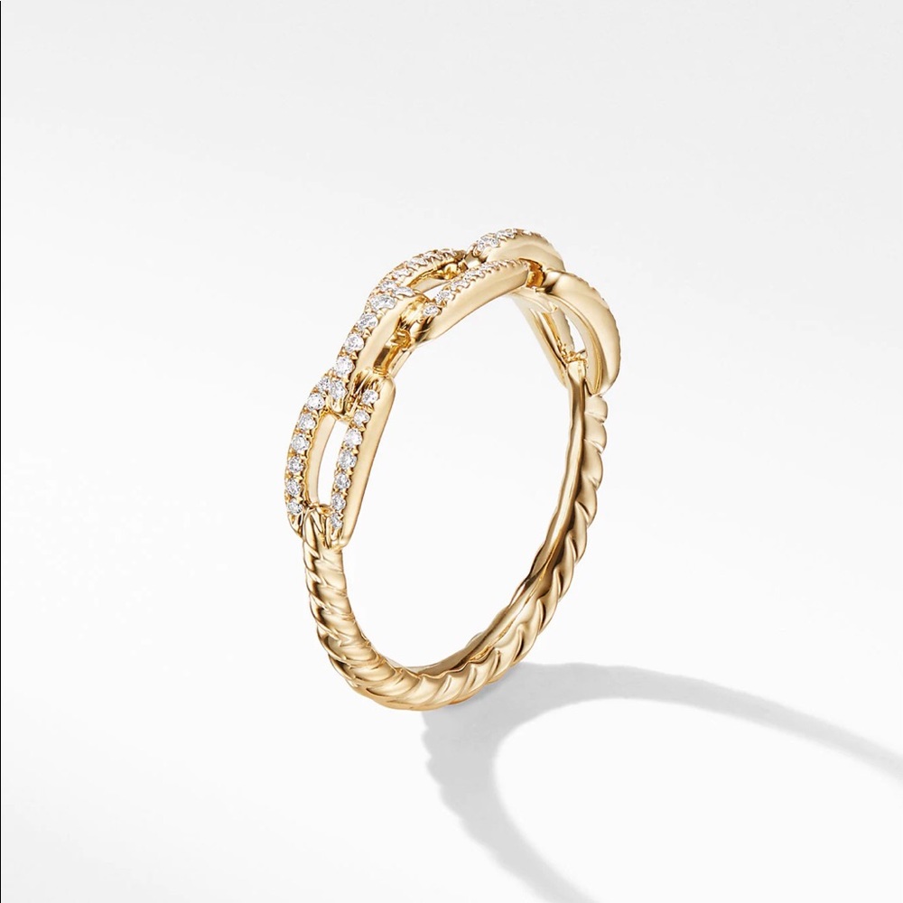 DAVID YURMAN SINGLE ROW PAVE CHAIN LINK RING w DIAMONDS 18K GOLD 4.5mm